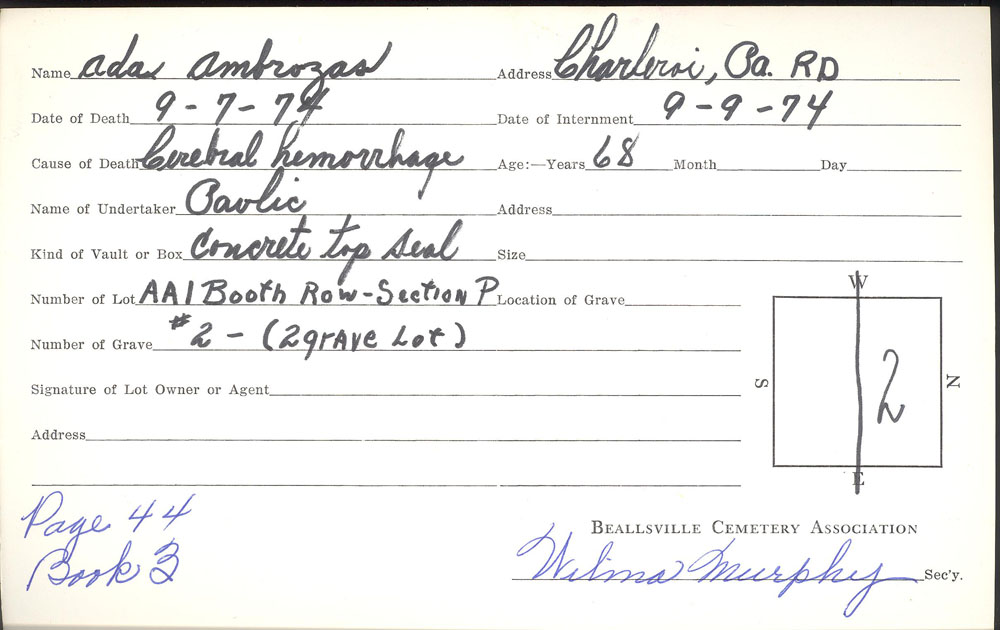 Ada Ambrazas burial card